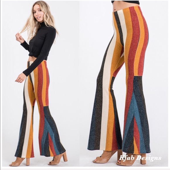❤️LAST 2! Multi Stripe High Waist Brushed Flares - Picture 6 of 10